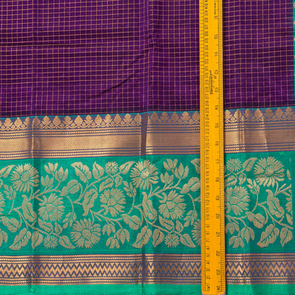 Purple And Teal Kanchi Silk Cotton Saree For Festive Wear VP SC 237