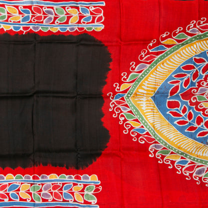 Black And Red Lightweight Batik Silk Saree For Office Wear PB 346