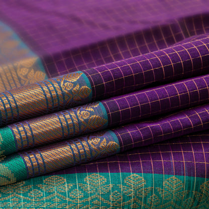 Purple And Teal Kanchi Silk Cotton Saree For Festive Wear VP SC 237
