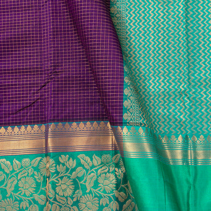 Purple And Teal Kanchi Silk Cotton Saree For Festive Wear VP SC 237