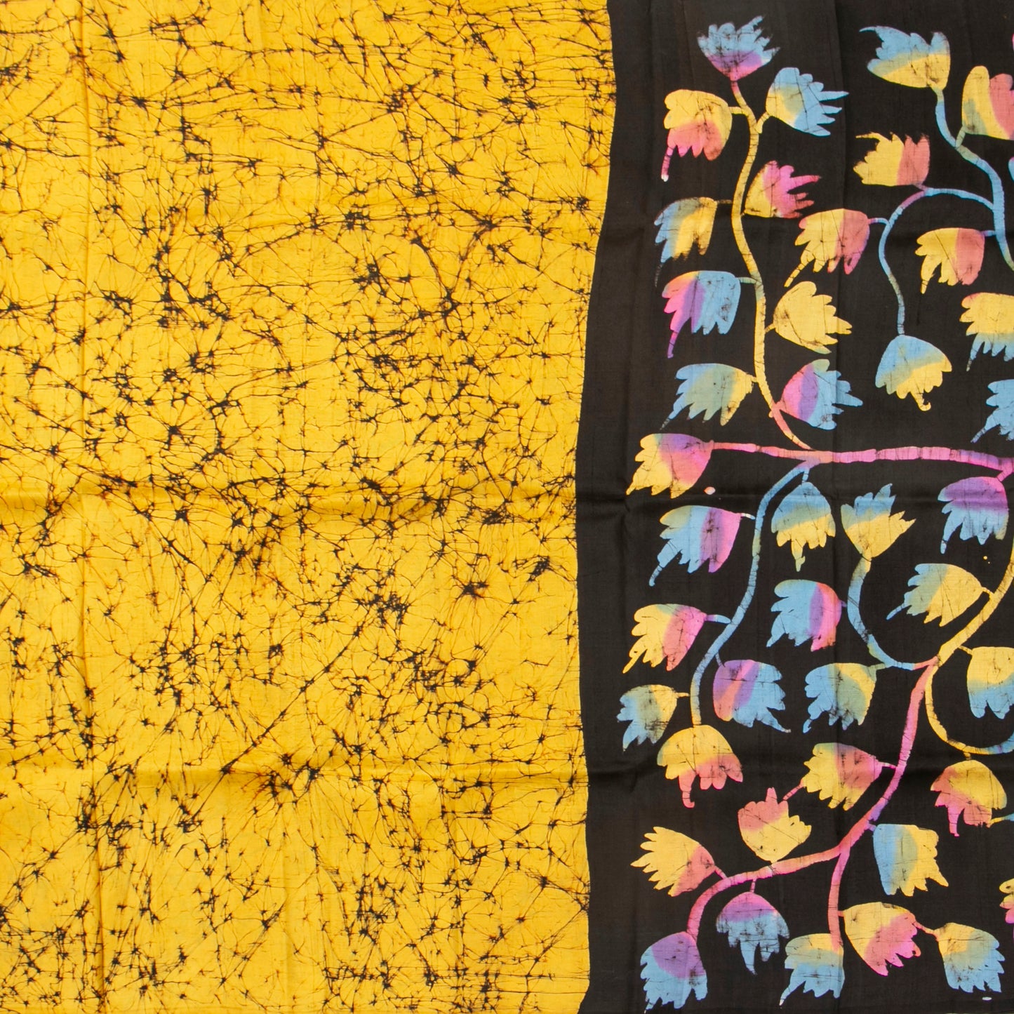 Yellow Ochre And Black Batik Silk Saree For Office Wear PB 347