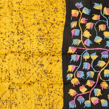 Yellow Ochre And Black Batik Silk Saree For Office Wear PB 347