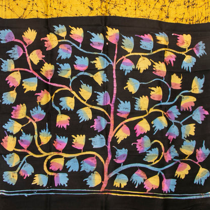Yellow Ochre And Black Batik Silk Saree For Office Wear PB 347