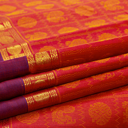 Red And Magenta Kanchi Silk Cotton Saree For Festive Wear VP SC 192