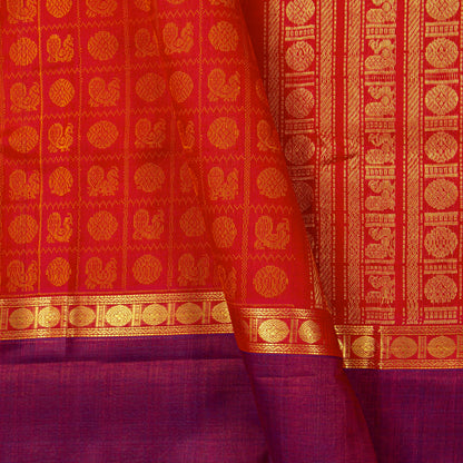Red And Magenta Kanchi Silk Cotton Saree For Festive Wear VP SC 192