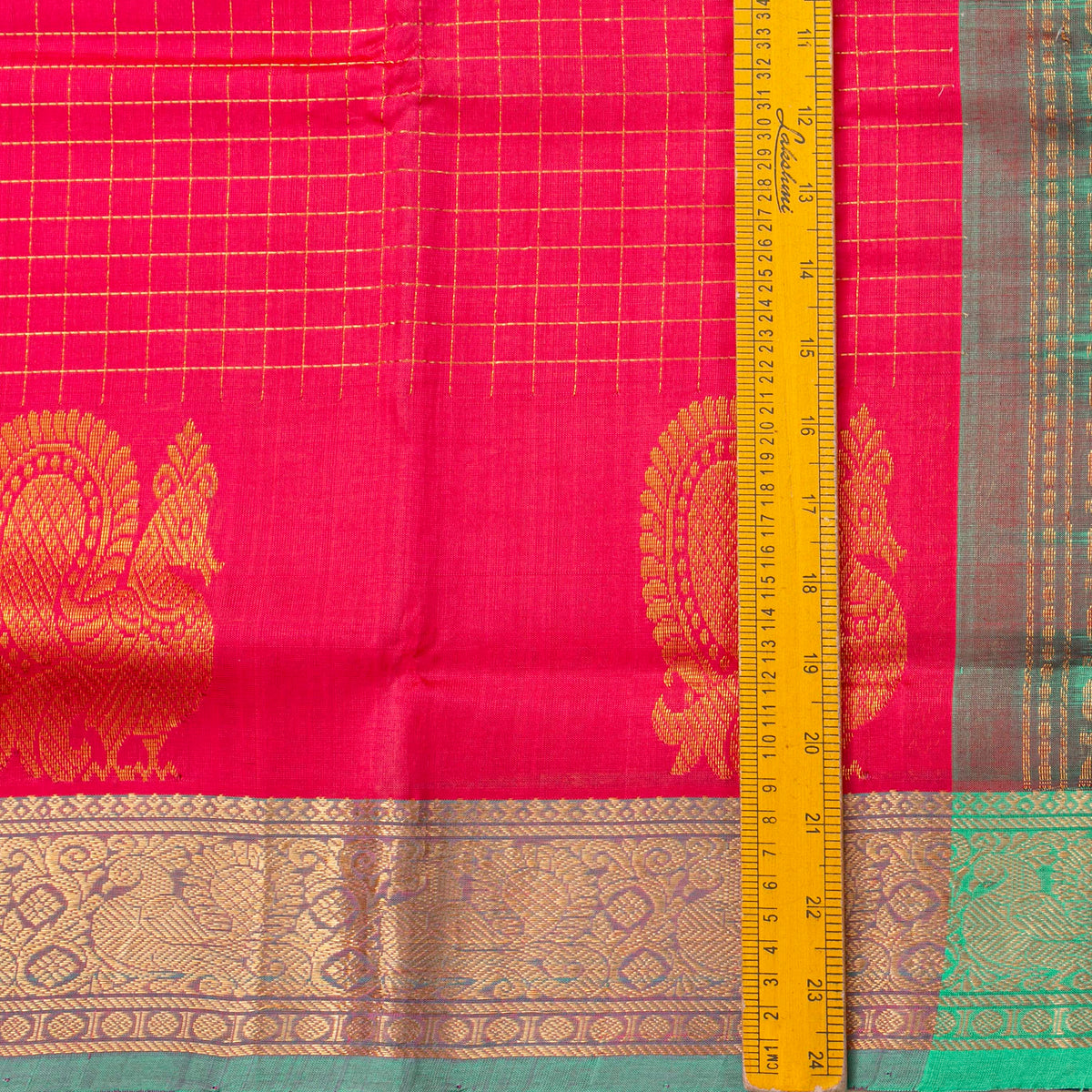 Pink And Sea Green Kanchi Silk Cotton Saree For Festive Wear VP SC 218