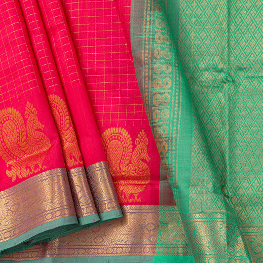 Pink And Sea Green Kanchi Silk Cotton Saree For Festive Wear VP SC 218