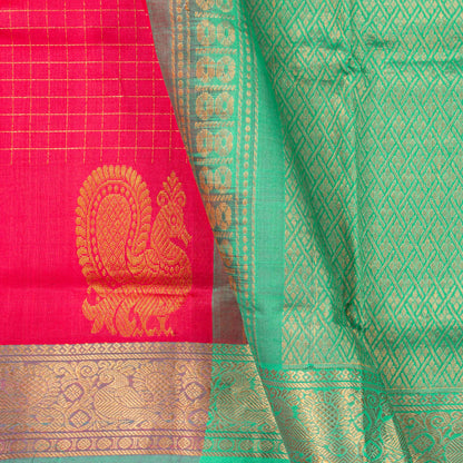 Pink And Sea Green Kanchi Silk Cotton Saree For Festive Wear VP SC 218