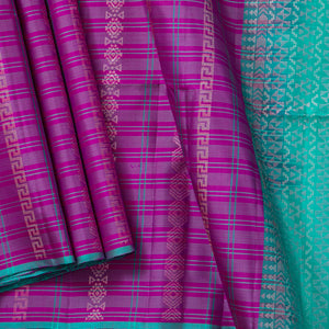 Magenta And Blue Borderless Kanchipuram Soft Silk Saree For Festive Wear PV RSP 174