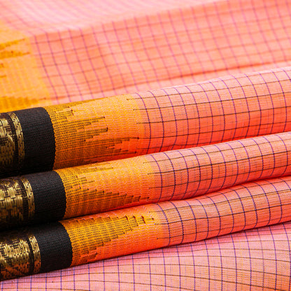 Pink And Brown Kanchi Silk Cotton Saree For Festive Wear VP SC 206