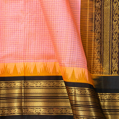 Pink And Brown Kanchi Silk Cotton Saree For Festive Wear VP SC 206