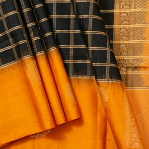 Black And Mustard Kanchipuram Soft Silk Saree For Festive Wear PV RSP 173