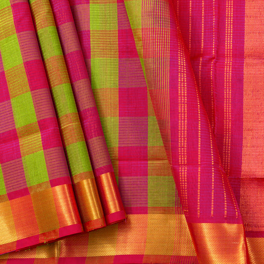 Multi Colour Checks Kanchi Silk Cotton Saree For Festive Wear VP SC 274
