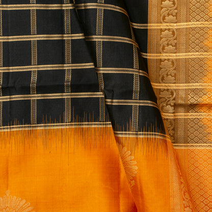 Black And Mustard Kanchipuram Soft Silk Saree For Festive Wear PV RSP 173