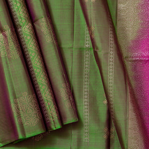 Green And Pink Borderless Kanchipuram Soft Silk Saree For Festive Wear PV RSP 168