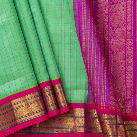 Sea Green And Magenta Kanchi Silk Cotton Saree For Festive Wear VP SC 205