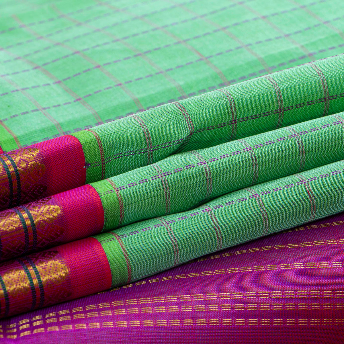 Sea Green And Magenta Kanchi Silk Cotton Saree For Festive Wear VP SC 205