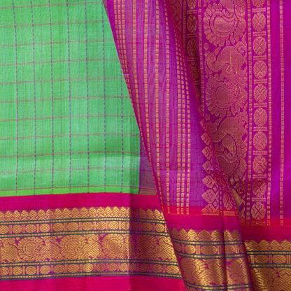 Sea Green And Magenta Kanchi Silk Cotton Saree For Festive Wear VP SC 205