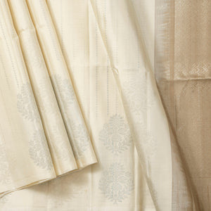 Off White And Beige Borderless Kanchipuram Soft Silk Saree For Festive Wear PV RSP 164