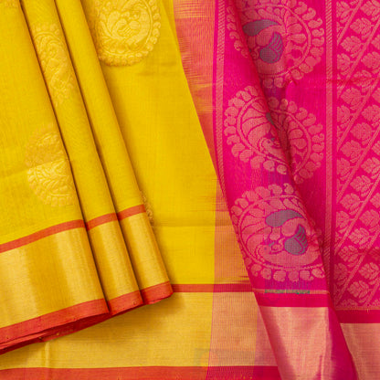 Yellow And Pink Kanchi Silk Cotton Saree For Festive Wear VP SC 261