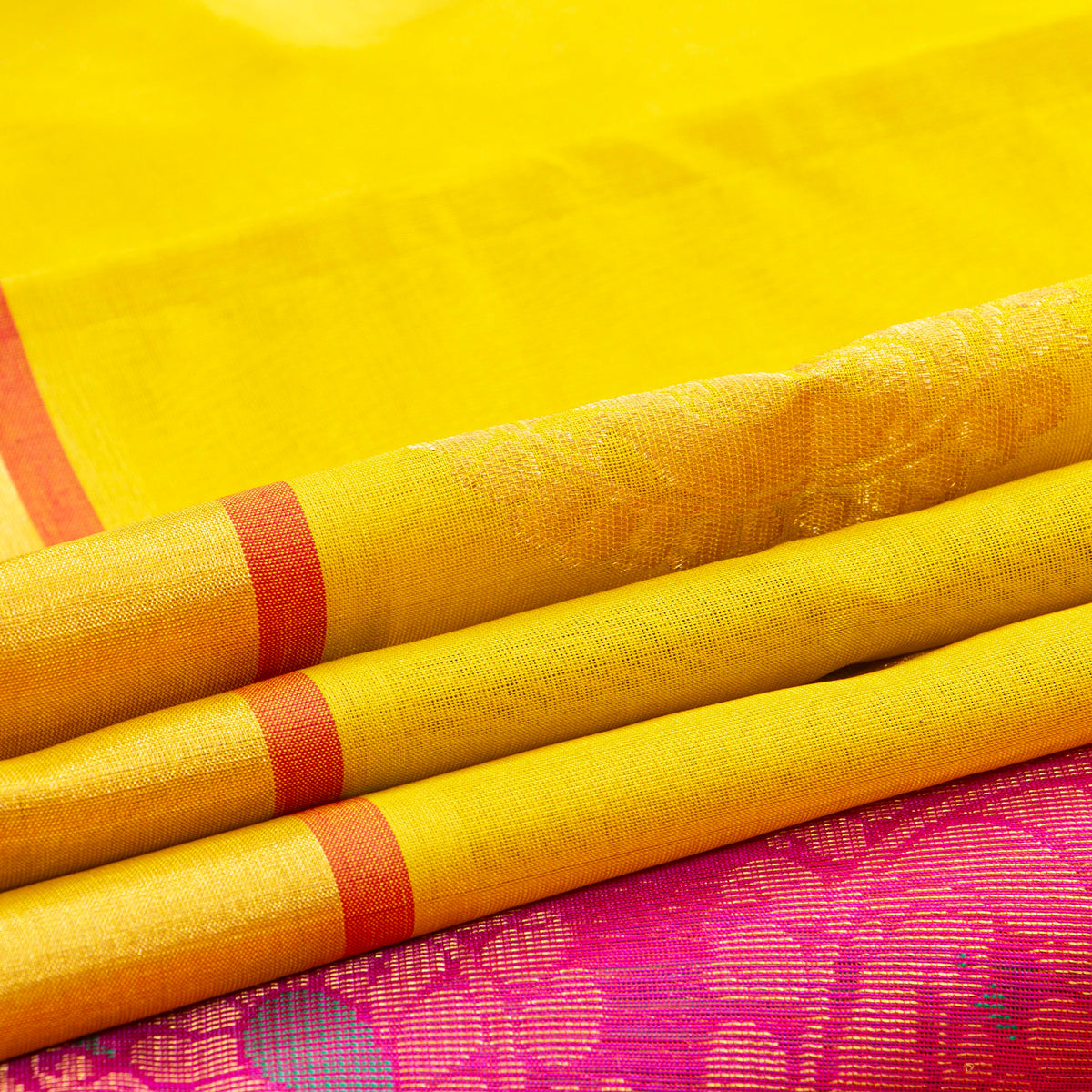 Yellow And Pink Kanchi Silk Cotton Saree For Festive Wear VP SC 261