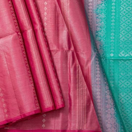 Pink And Sea Green Borderless Kanchipuram Soft Silk Saree For Festive Wear PV RSP 163