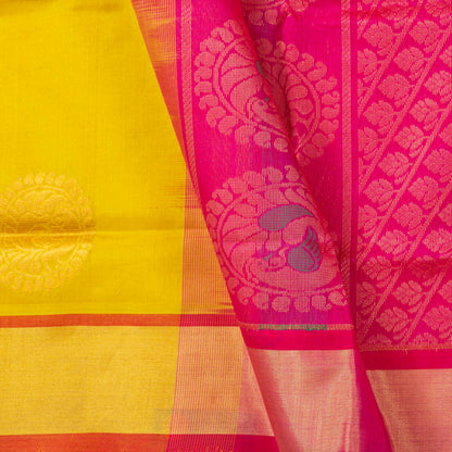 Yellow And Pink Kanchi Silk Cotton Saree For Festive Wear VP SC 261