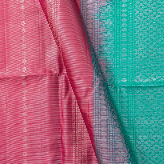 Pink And Sea Green Borderless Kanchipuram Soft Silk Saree For Festive Wear PV RSP 163