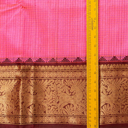 Pink And Brown Kanchi Silk Cotton Saree For Festive Wear VP SC 233