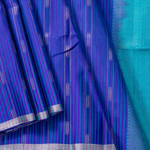 Royal Blue And Aqua Blue  Kanchipuram Soft Silk Saree For Festive Wear PV RSP 162