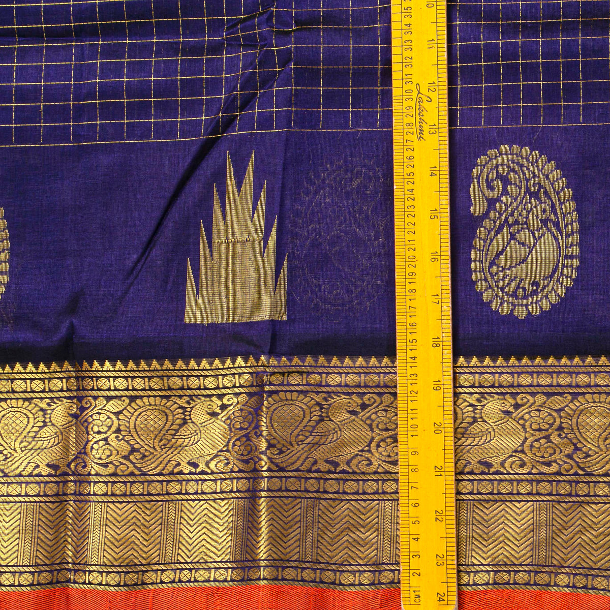 Blue And Orange Kanchi Silk Cotton Saree For Festive Wear VP SC 219