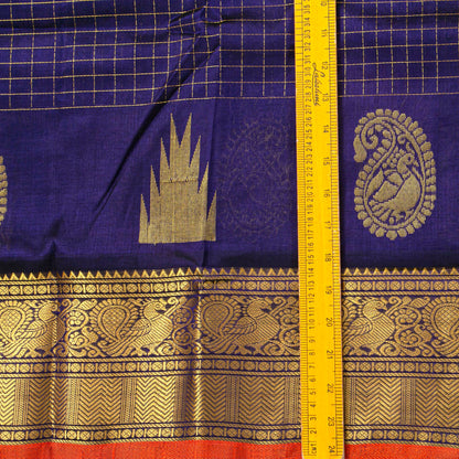 Blue And Orange Kanchi Silk Cotton Saree For Festive Wear VP SC 219
