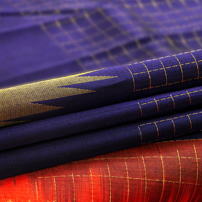Blue And Orange Kanchi Silk Cotton Saree For Festive Wear VP SC 219