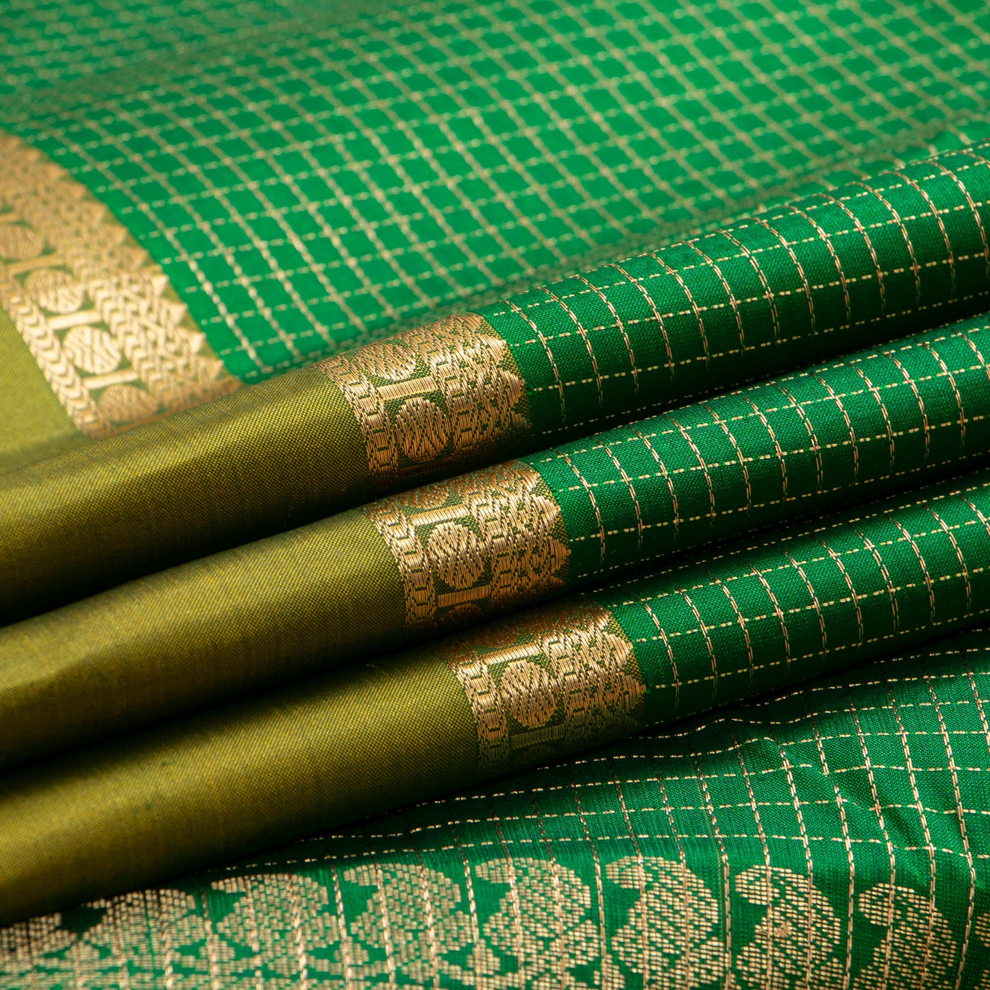 Green And Mustard Kanchipuram Soft Silk Saree For Festive Wear PV RSP 197