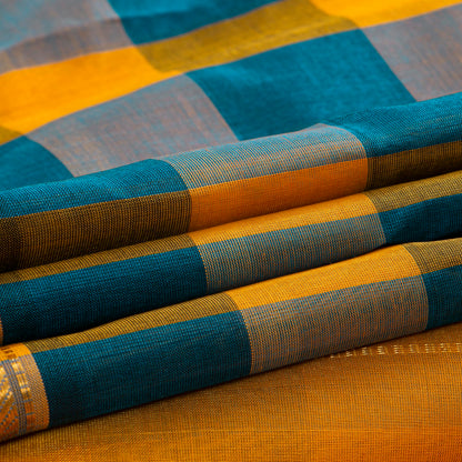 Multi Colour Checks Kanchi Silk Cotton Saree For Festive Wear VP SC 271