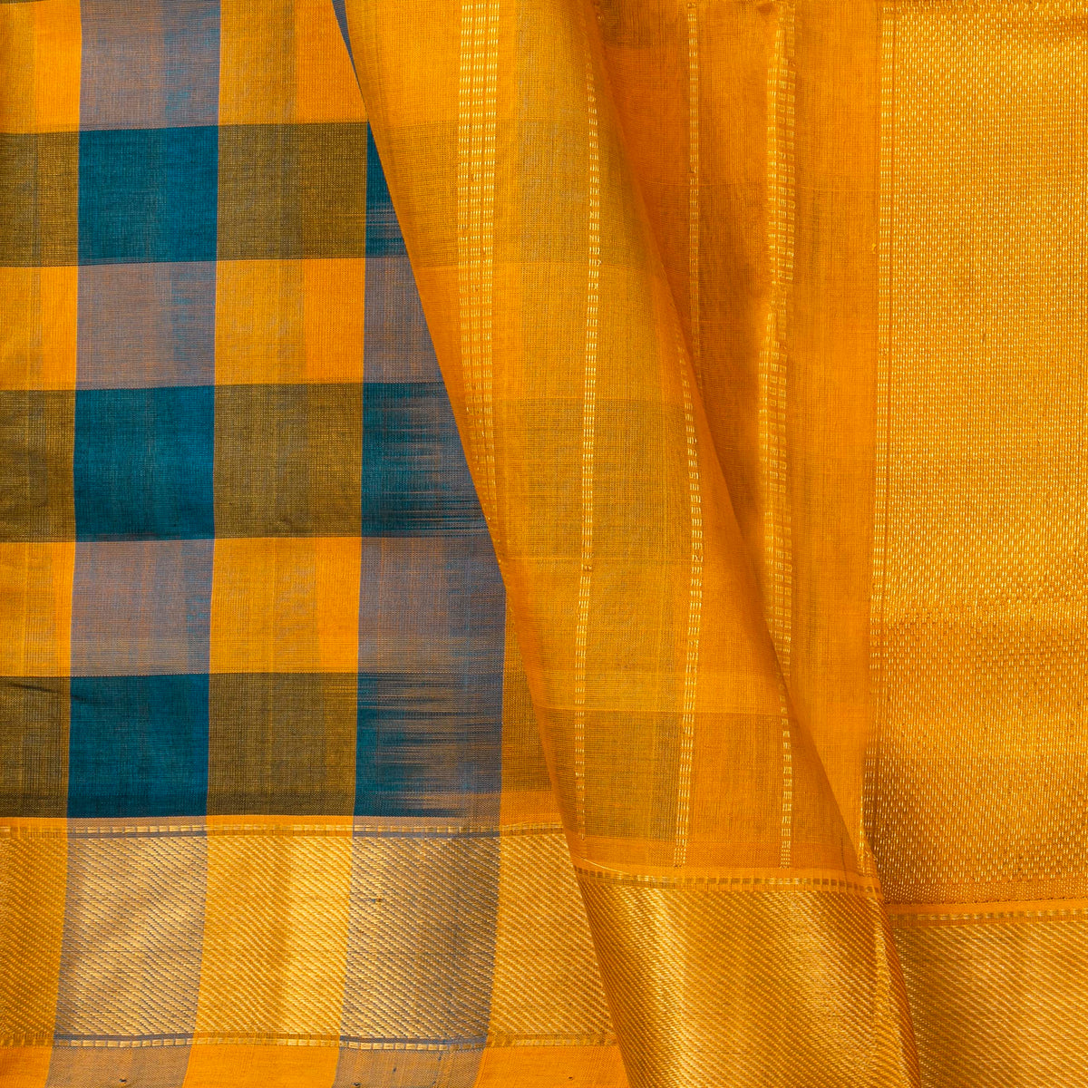 Multi Colour Checks Kanchi Silk Cotton Saree For Festive Wear VP SC 271