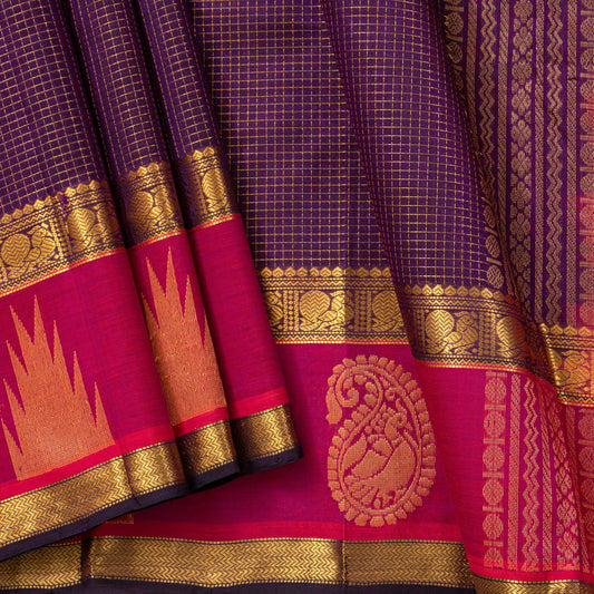 Purple And Pink Kanchi Silk Cotton Saree For Festive Wear VP SC 223