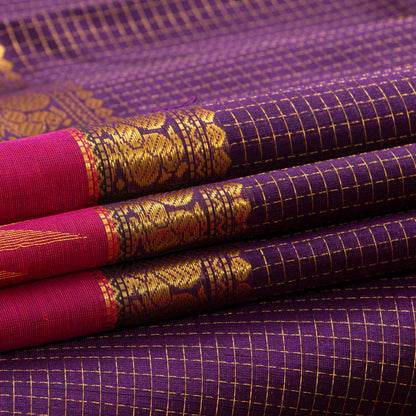 Purple And Pink Kanchi Silk Cotton Saree For Festive Wear VP SC 223