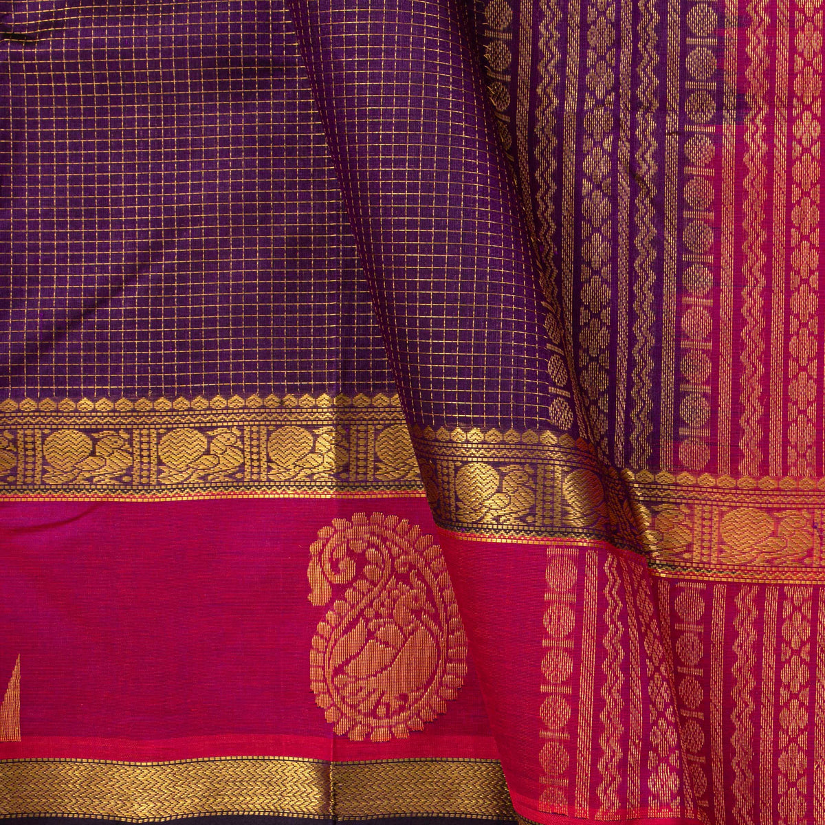 Purple And Pink Kanchi Silk Cotton Saree For Festive Wear VP SC 223