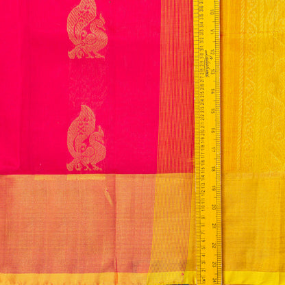 Pink And Yellow Kanchi Silk Cotton Saree For Festive Wear VP SC 184
