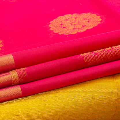 Pink And Yellow Kanchi Silk Cotton Saree For Festive Wear VP SC 184