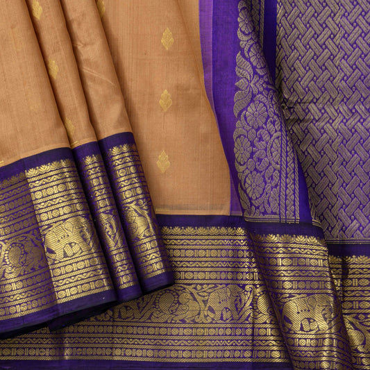 Fawn And Violet Kanchi Silk Cotton Saree For Festive Wear VP SC 276