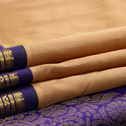 Fawn And Violet Kanchi Silk Cotton Saree For Festive Wear VP SC 276
