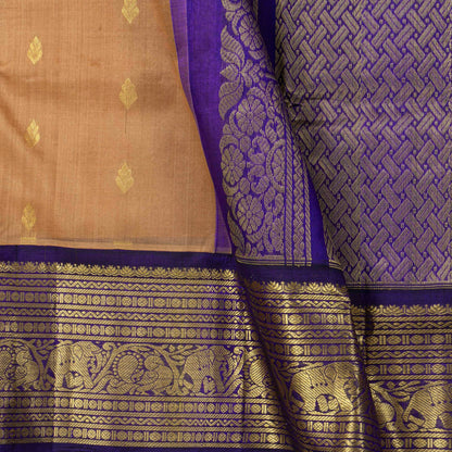 Fawn And Violet Kanchi Silk Cotton Saree For Festive Wear VP SC 276