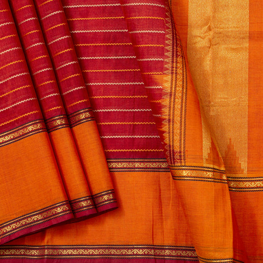 Red And Orange Kanchi Silk Cotton Saree For Festive Wear VP SC 277