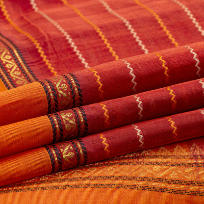 Red And Orange Kanchi Silk Cotton Saree For Festive Wear VP SC 277