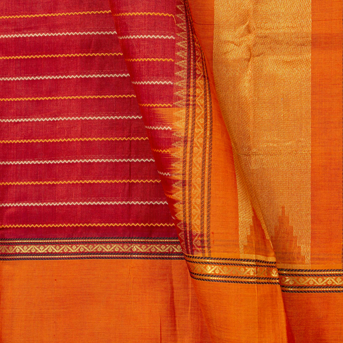 Red And Orange Kanchi Silk Cotton Saree For Festive Wear VP SC 277