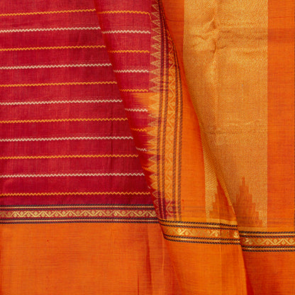 Red And Orange Kanchi Silk Cotton Saree For Festive Wear VP SC 277