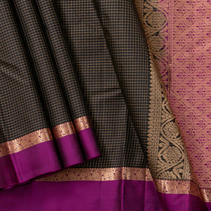 Black And Magenta Kanchipuram Soft Silk Saree For Festive Wear PV RSP 193