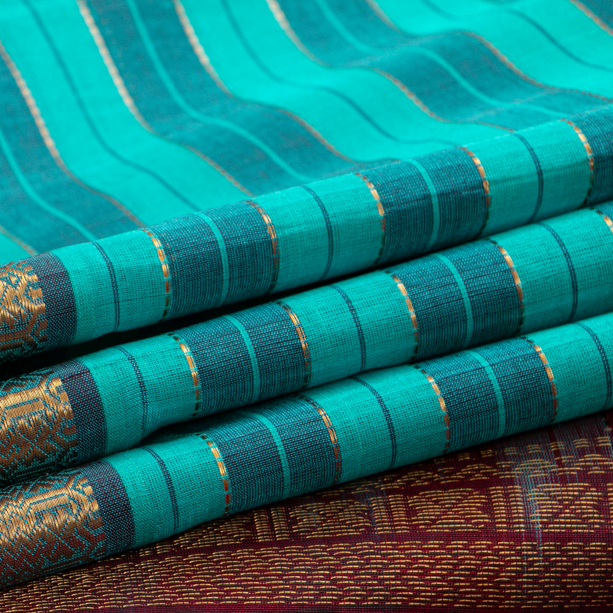 Blue And Maroon Kanchi Silk Cotton Saree For Festive Wear VP SC 267